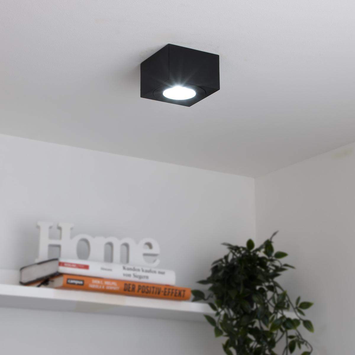 Flacher Aufbaustrahler eckig IP44 Deckenleuchte - Farbe: schwarz - LED Leuchtmittel: 5W Neutralweiß 230V 60°