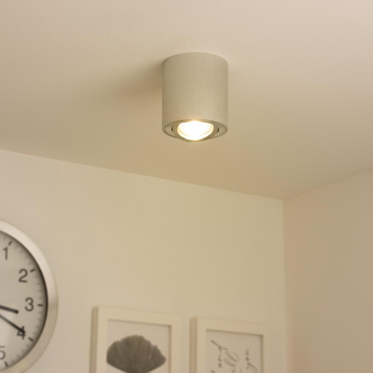 Runder Aufbaustrahler schwenkbar Deckenbeleuchtung - Farbe: Alu-gebürstet - LED Leuchtmittel: GU10 5W Warmweiß 230V dimmbar 40°