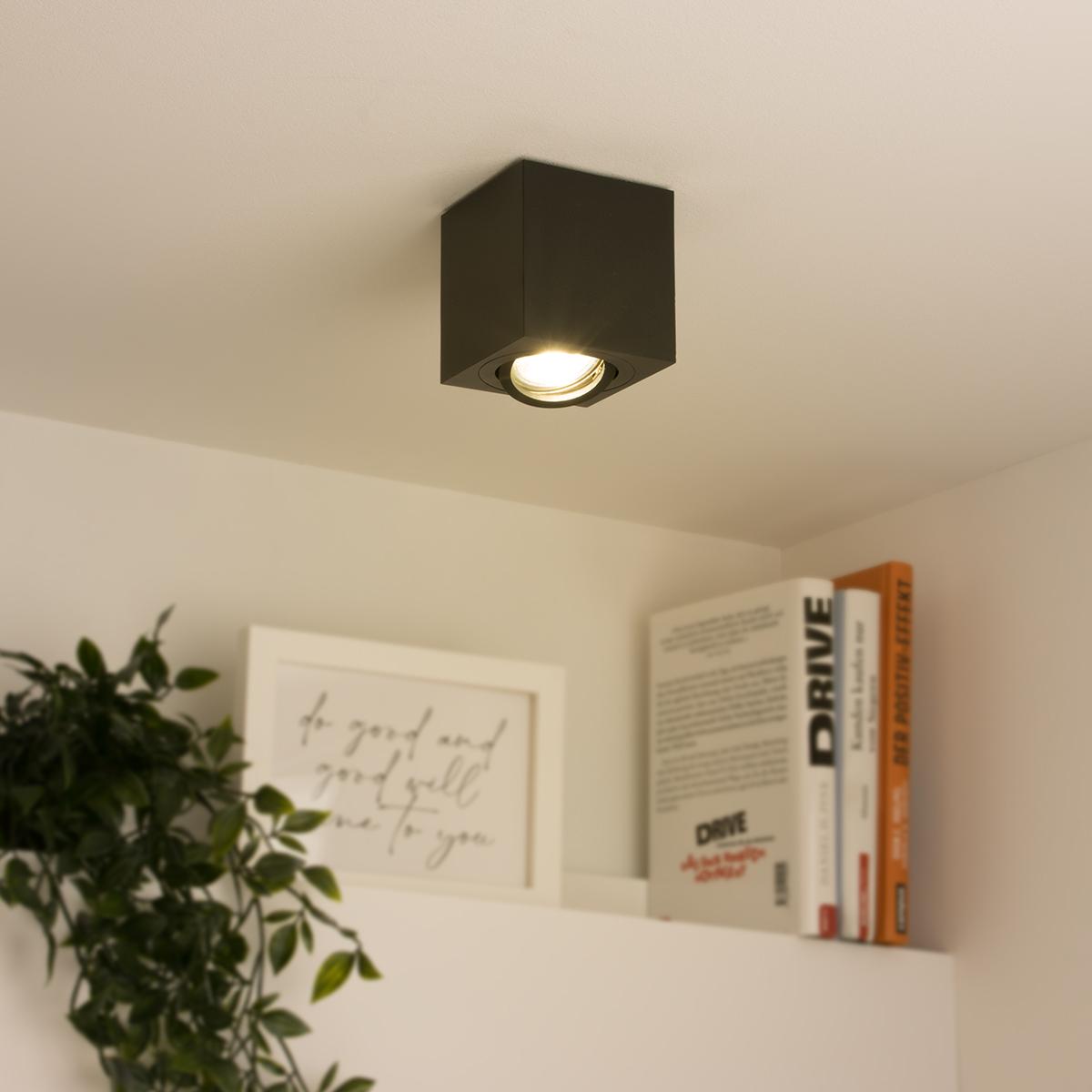 Eckiger Aufbaustrahler schwenkbar Deckenbeleuchtung - Farbe: schwarz - LED Leuchtmittel: GU10 5W Warmweiß 230V dimmbar 40°