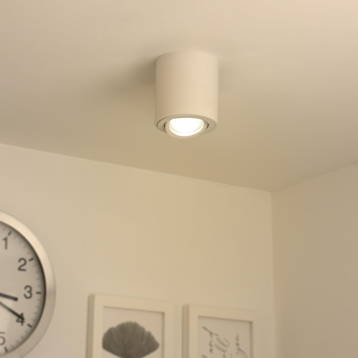 Runder Aufbaustrahler schwenkbar Deckenbeleuchtung - Farbe: weiß - LED Leuchtmittel: GU10 5W Warmweiß 230V dimmbar 40°