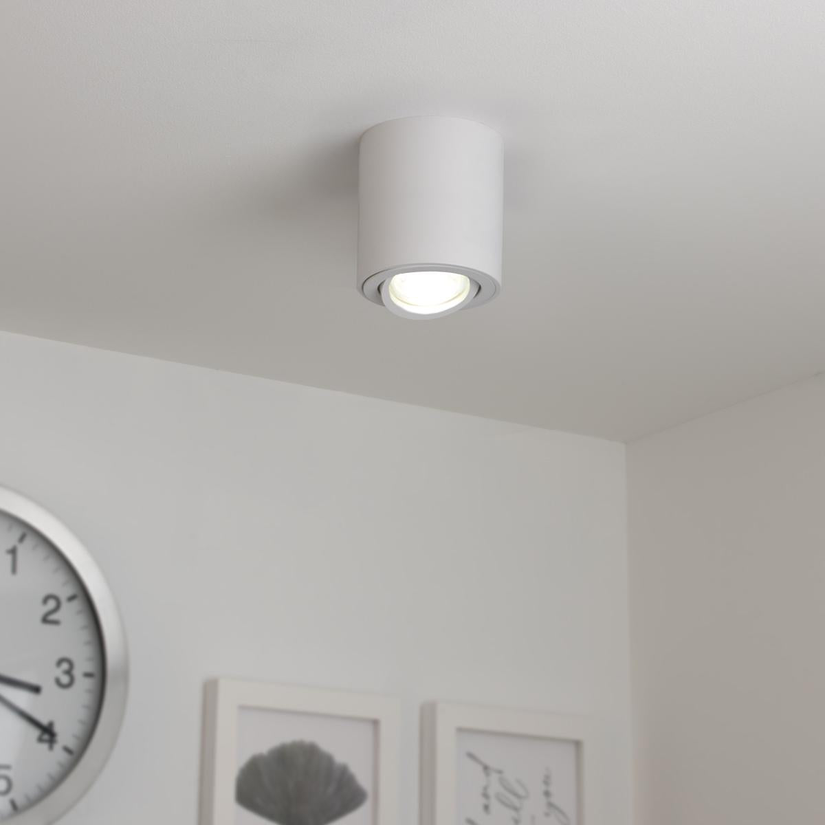 Runder Aufbaustrahler schwenkbar Deckenbeleuchtung - Farbe: weiß - LED Leuchtmittel: GU10 5W Neutralweiß 230V dimmbar 40°