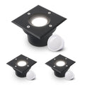 LED Bodeneinbaustrahler Schwarz FLACH eckig 230V IP67 - Leuchtmittel: 5W 4000K DIMMBAR 120° - Anzahl: 3x
