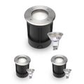 LED Bodeneinbaustrahler rund Edelstahl 230V IP67 - Leuchtmittel: GU10 5W 4000K DIMMBAR - Anzahl: 3x