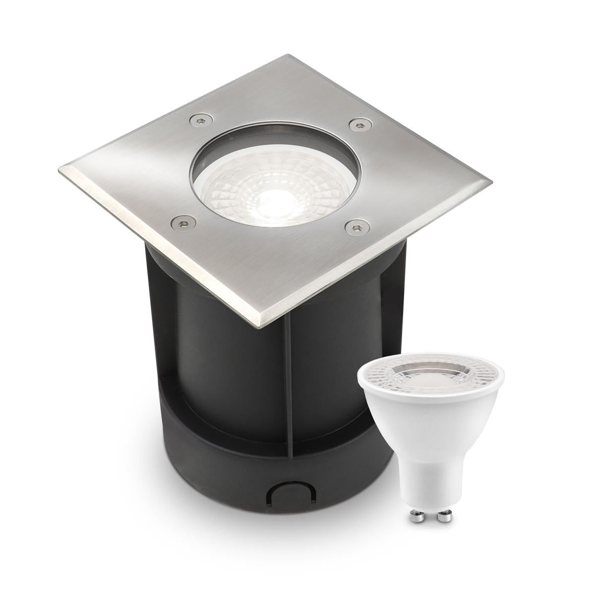 LED Bodeneinbaustrahler eckig Edelstahl 230V IP67 - Leuchtmittel: GU10 4W 4000K - Anzahl: 1x