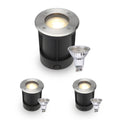 LED Bodeneinbaustrahler rund Edelstahl 230V IP67 - Leuchtmittel: GU10 5W 2700K DIMMBAR - Anzahl: 3x