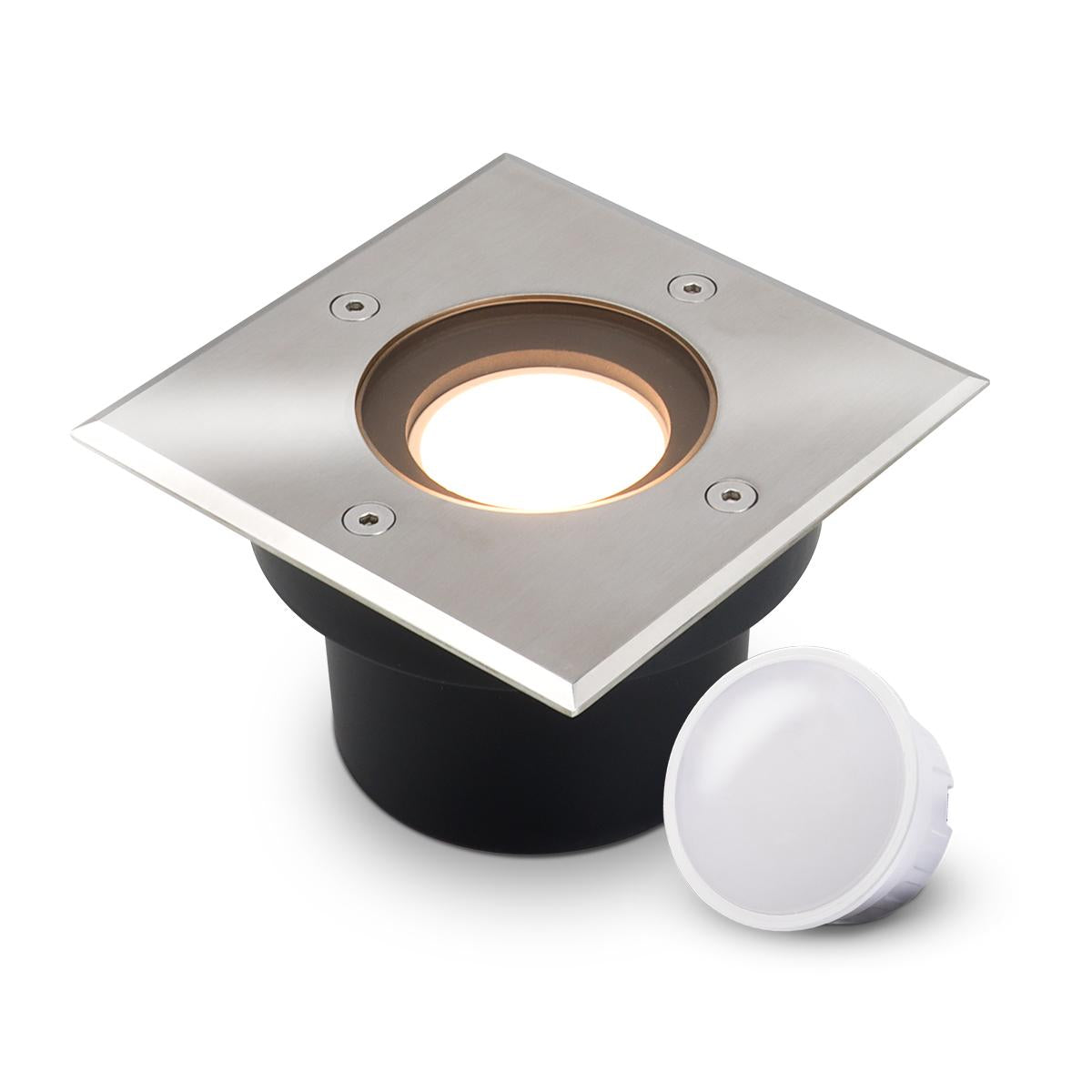 LED Bodeneinbaustrahler flach eckig Edelstahl 230V IP67 - Leuchtmittel: 5W 2700K DIMMBAR 120° - Anzahl: 1x