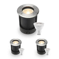 LED Bodeneinbaustrahler rund Edelstahl 230V IP67 - Leuchtmittel: GU10 4W 2700K - Anzahl: 3x
