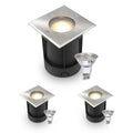 LED Bodeneinbaustrahler eckig Edelstahl 230V IP67 - Leuchtmittel: GU10 5W 2700K DIMMBAR - Anzahl: 3x