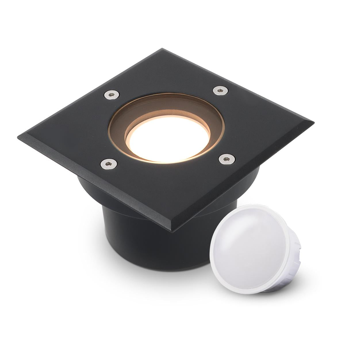 LED Bodeneinbaustrahler Schwarz FLACH eckig 230V IP67 - Leuchtmittel: 5W 2700K DIMMBAR 120° - Anzahl: 1x