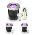 LED Bodeneinbaustrahler rund Edelstahl 230V IP67 - Leuchtmittel: GU10 RGB+CCT DIMMBAR inkl. Fernbedienung - Anzahl: 3x