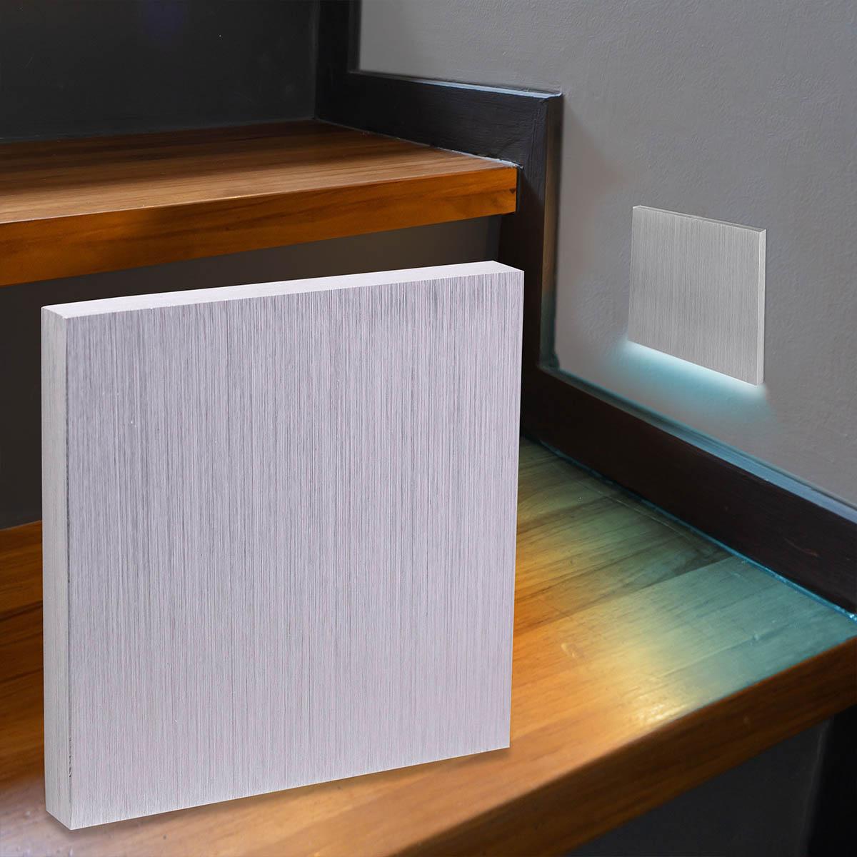 LED Treppenleuchte IP44 eckig Alu-gebürstet - Lichtfarbe: Kaltweiß 1,5W - Lichtaustritt: Kato