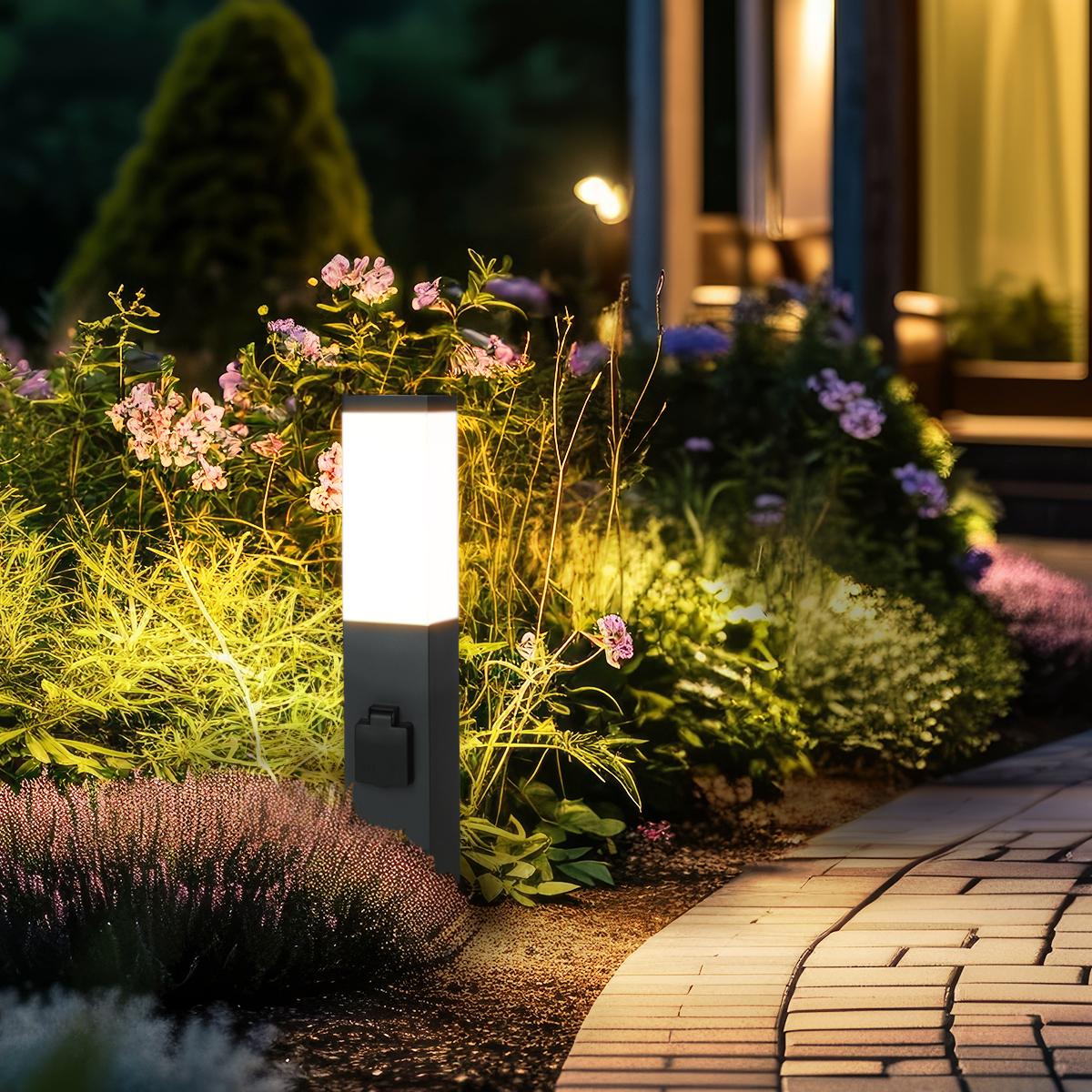 Pollerleuchte 45cm mit 2x Steckdosen E27 Fassung IP44 - Farbe: anthrazit - Leuchtmittel: Ohne