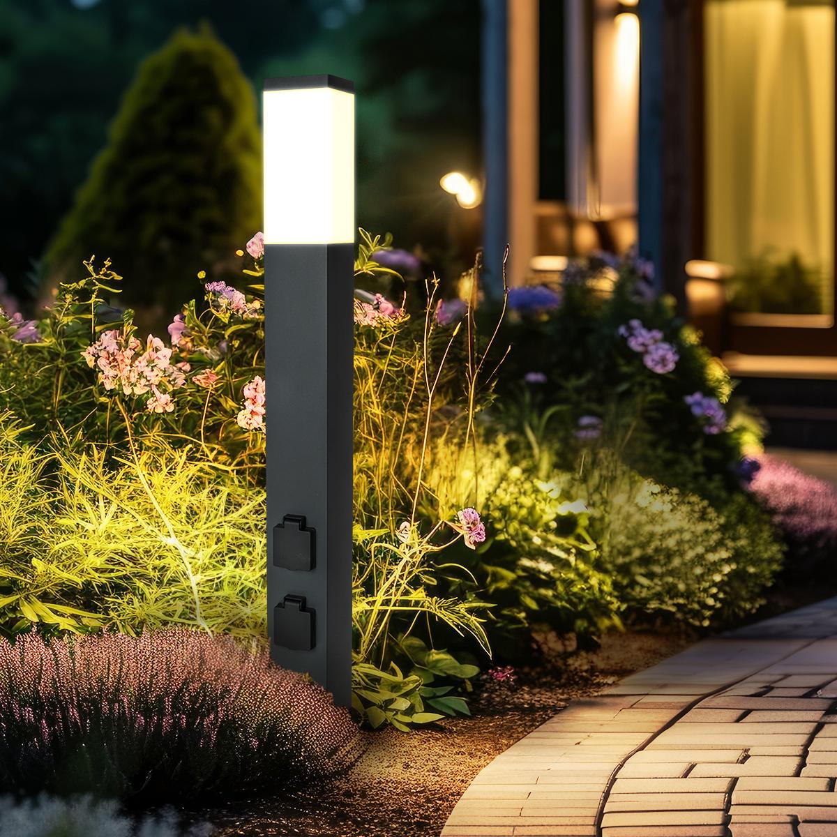 Pollerleuchte 80cm mit 2x Steckdosen E27 Fassung IP44 - Farbe: anthrazit - Leuchtmittel: Ohne