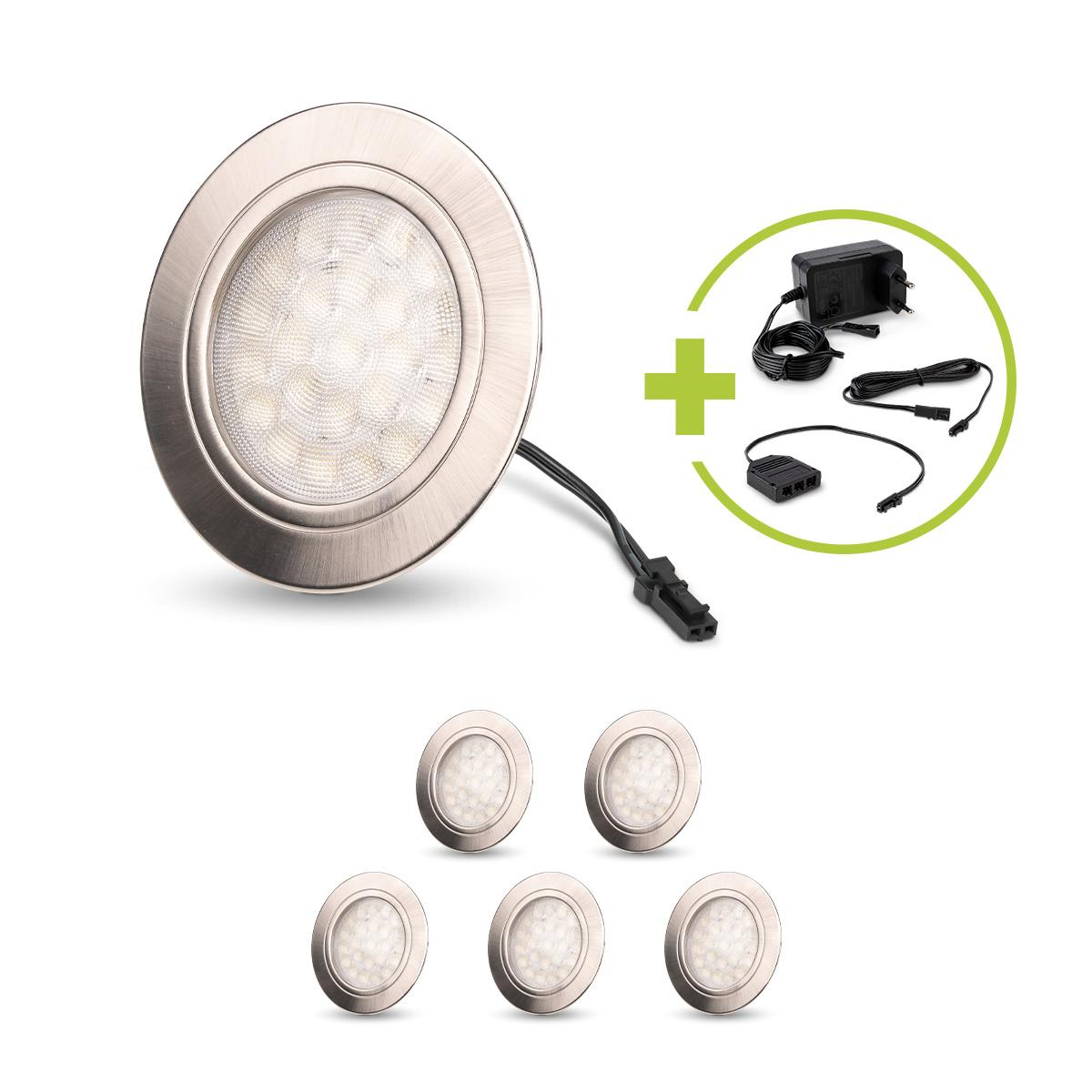 LED Mini Spot rund 2W 12V 150lm IP20 Ø65x11mm Ausschnitt Ø58mm - Lichtfarbe: Warmweiß 3000K - Anzahl: 6x