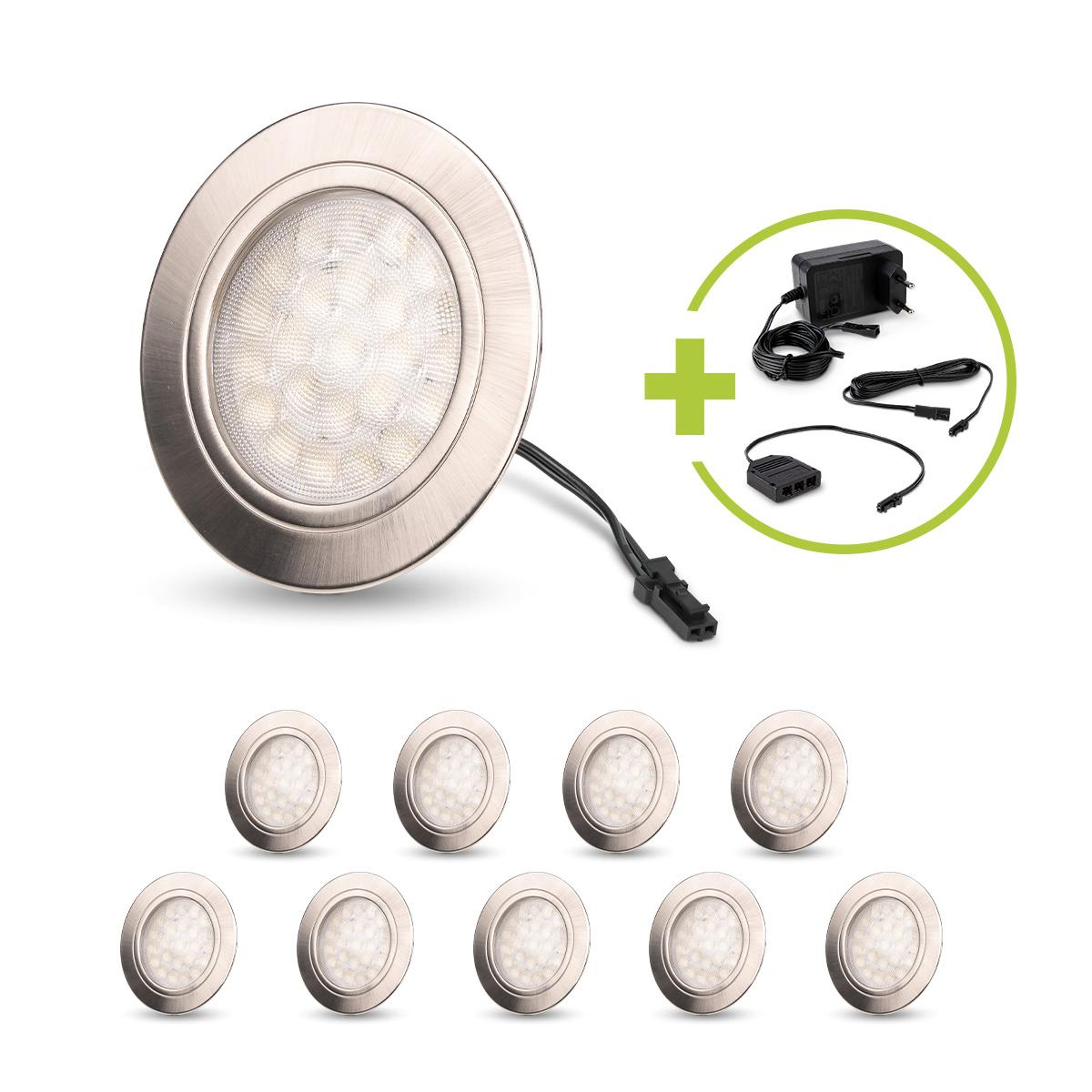 LED Mini Spot rund 2W 12V 150lm IP20 Ø65x11mm Ausschnitt Ø58mm - Lichtfarbe: Warmweiß 3000K - Anzahl: 10x