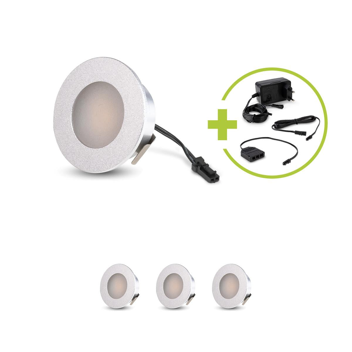 LED Mini Einbauspot rund 1.2W 12V IP20 Ausschnitt Ø32mm - Lichtfarbe: Warmweiß 3000K - Anzahl: 4x