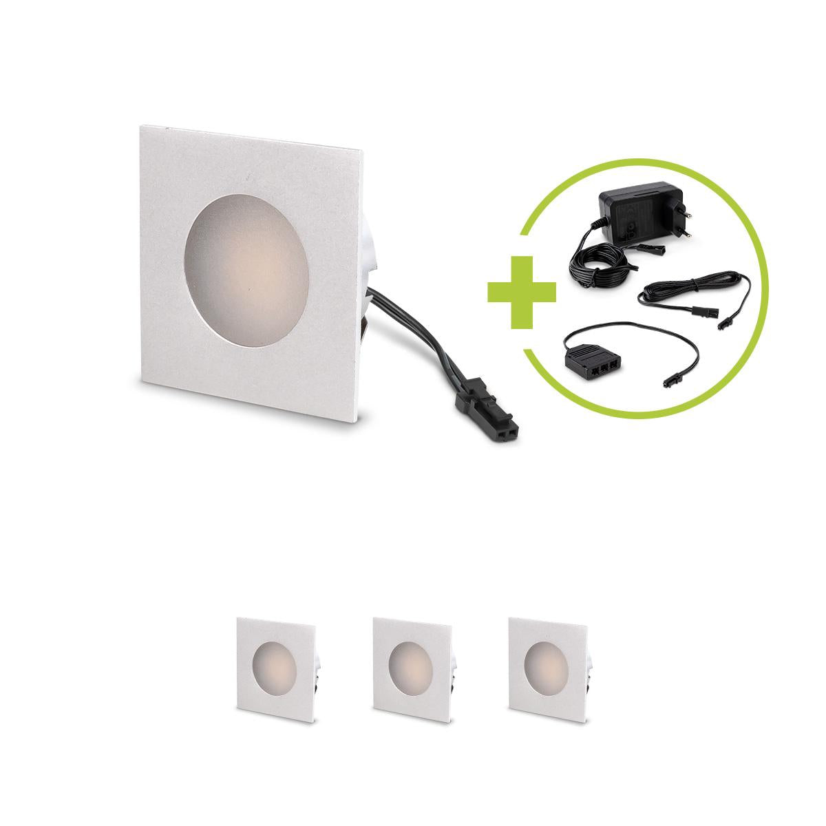 LED Mini Einbauspot eckig 1.2W 12V IP20 Ausschnitt Ø32mm - Lichtfarbe: Warmweiß 3000K - Anzahl: 4x