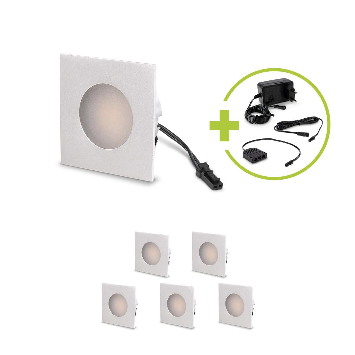 LED Mini Einbauspot eckig 1.2W 12V IP20 Ausschnitt Ø32mm - Lichtfarbe: Warmweiß 3000K - Anzahl: 6x