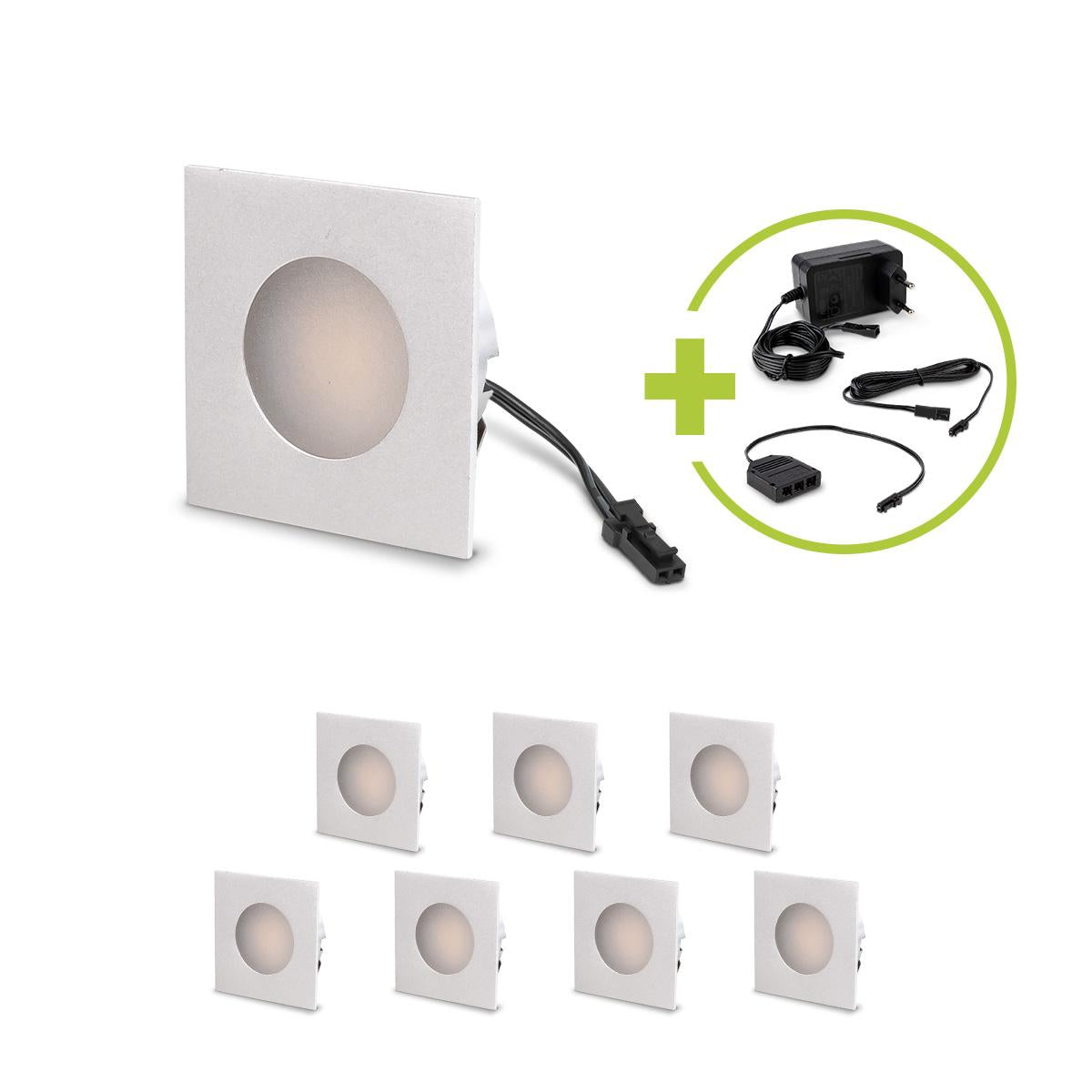 LED Mini Einbauspot eckig 1.2W 12V IP20 Ausschnitt Ø32mm - Lichtfarbe: Neutralweiß 4000K - Anzahl: 8x