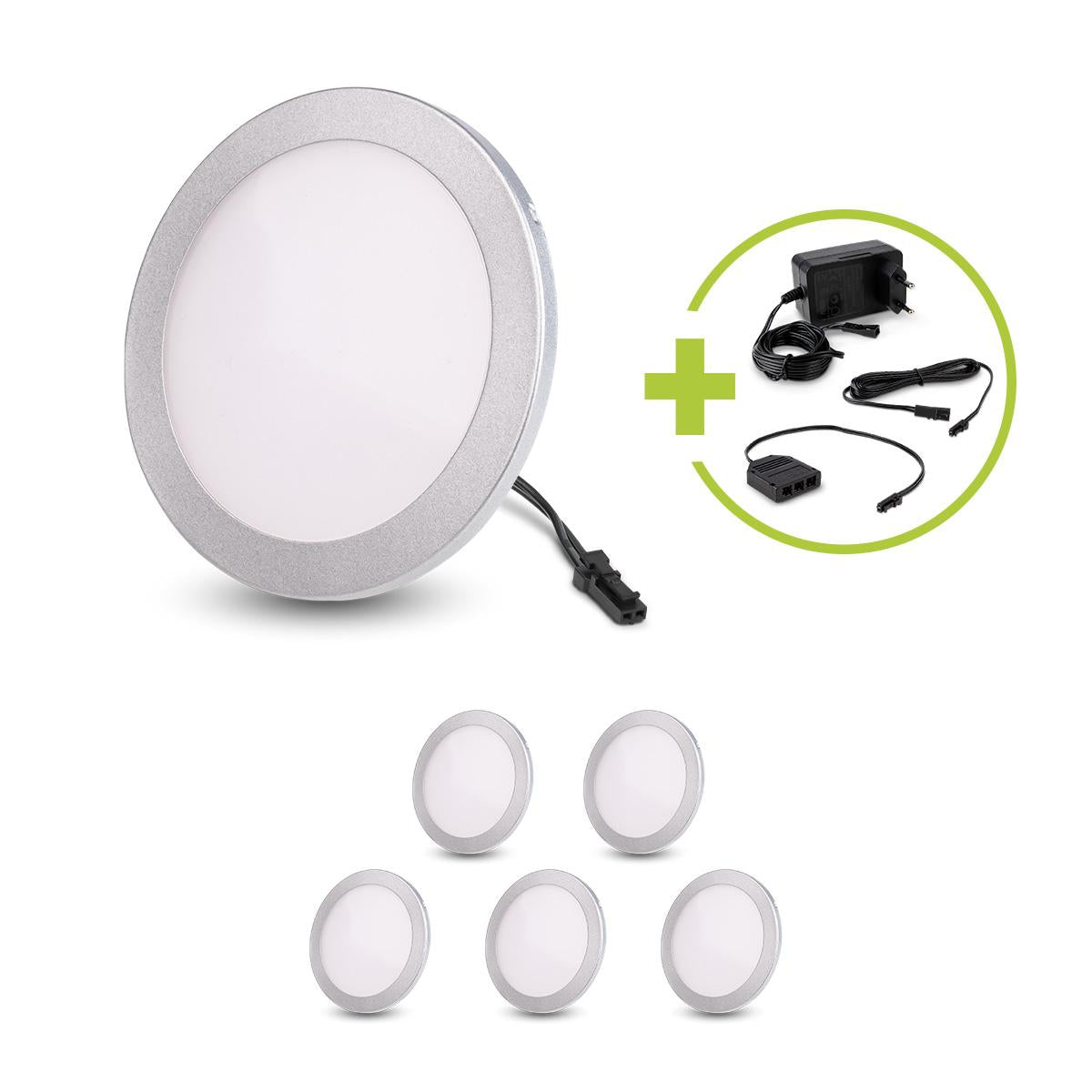 LED Mini Panel rund 3W 12V IP20 Ø100mm - Lichtfarbe: Neutralweiß 4000K - Anzahl: 6x