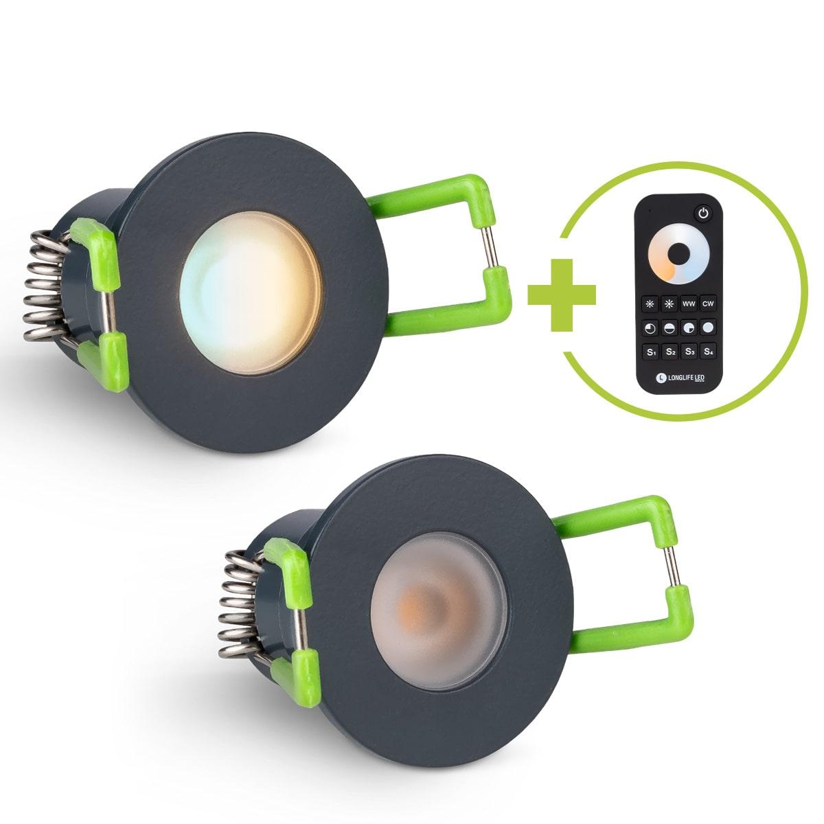 Einbaustrahler Mini Livorno 3W CCT 2700K-6500K IP65 - Farbe: anthrazit RAL 7016 - Anzahl: 2x