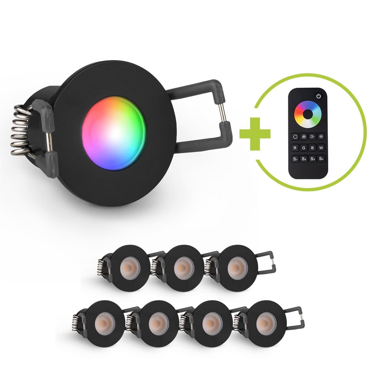 Einbaustrahler Mini Livorno 3W RGBW IP65 - Farbe: schwarz matt - Anzahl: 8x