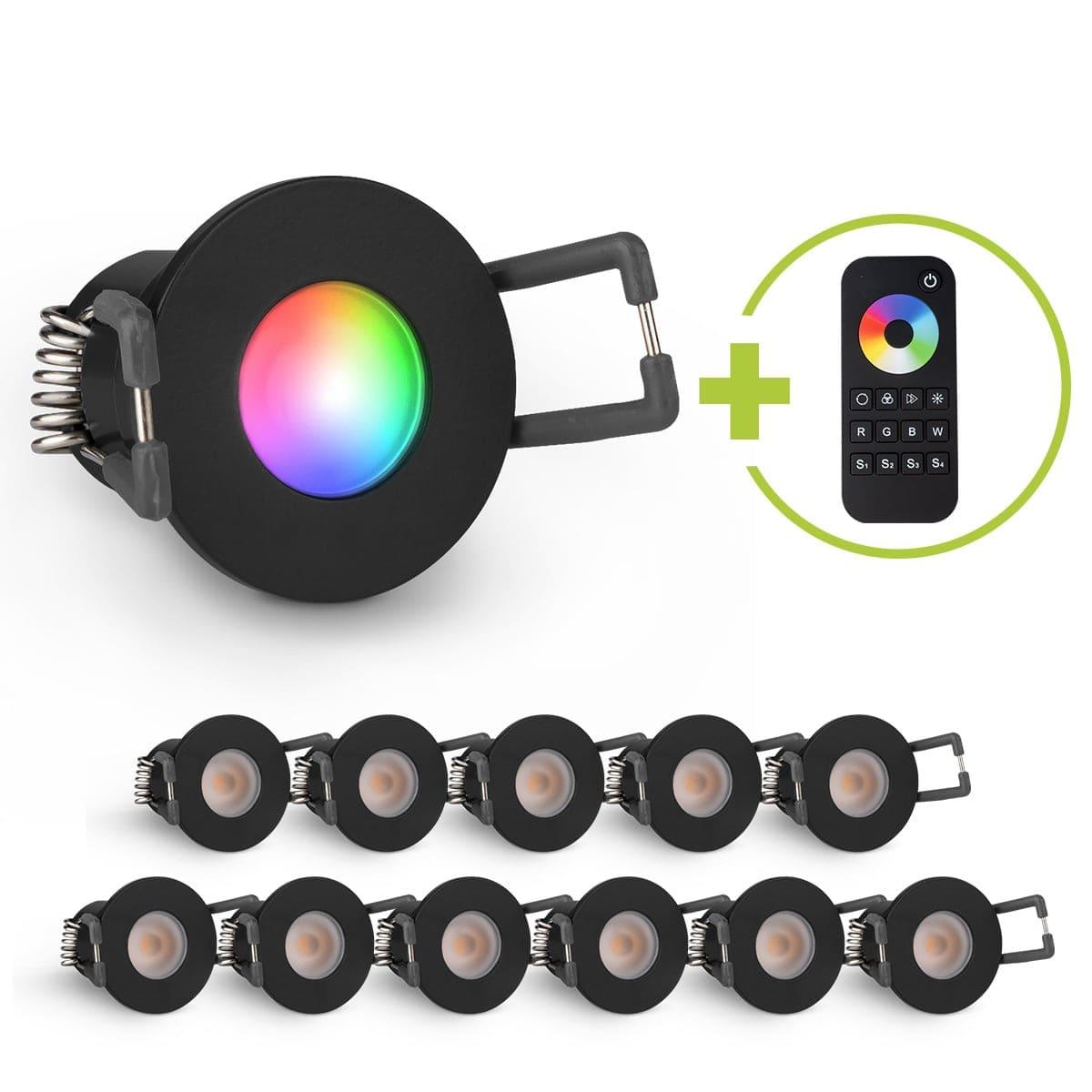 Einbaustrahler Mini Livorno 3W RGBW IP65 - Farbe: schwarz matt - Anzahl: 12x