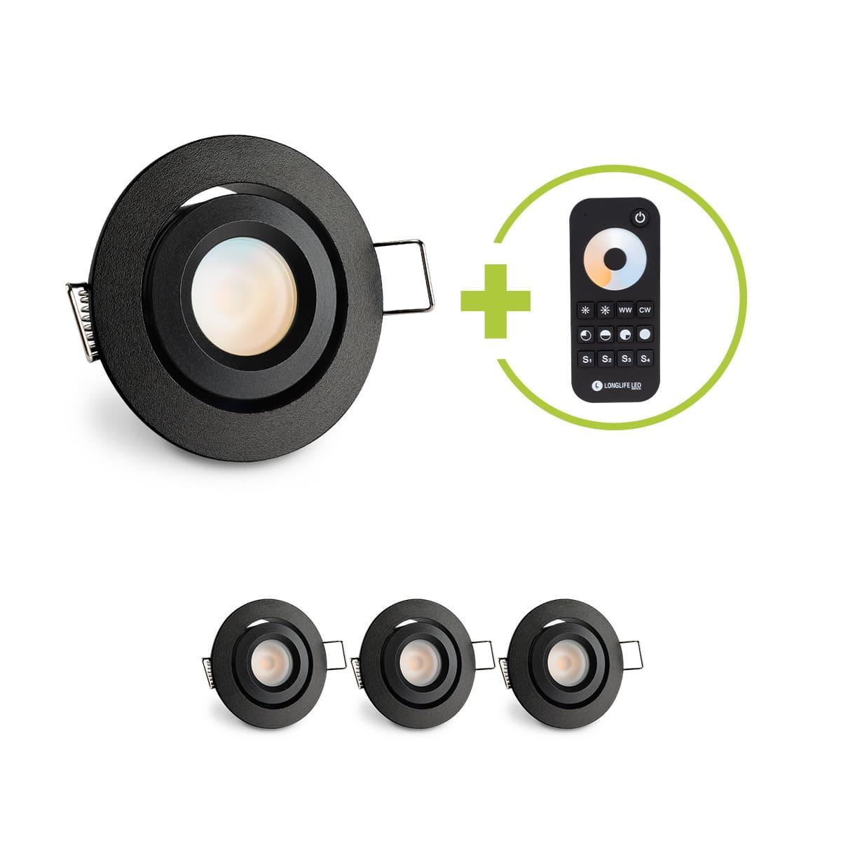 Einbaustrahler Mini schwenkbar Matera 3W CCT IP44 - Farbe: schwarz matt - Anzahl: 4x