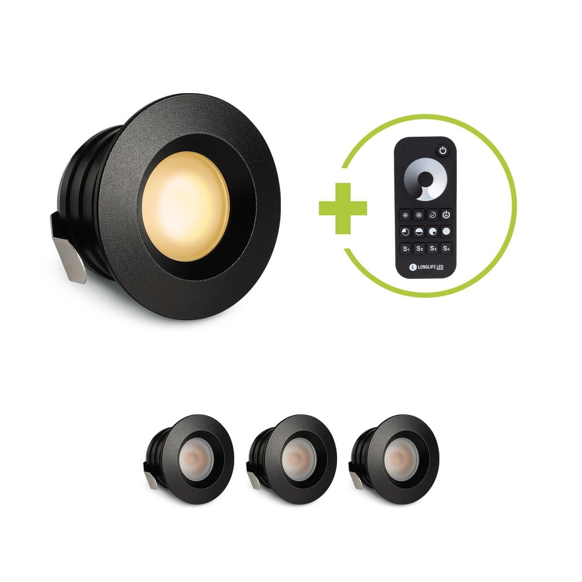 Einbaustrahler Mini flach Torino 3W 2700K IP44 - Farbe: schwarz matt - Anzahl: 4x
