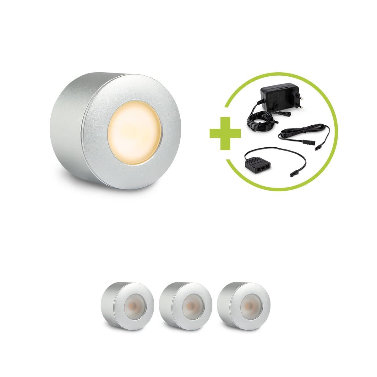 Aufbau/Einbaustrahler Mini Bergamo 3W 2700K IP44 - Farbe: silber - Anzahl: 4x