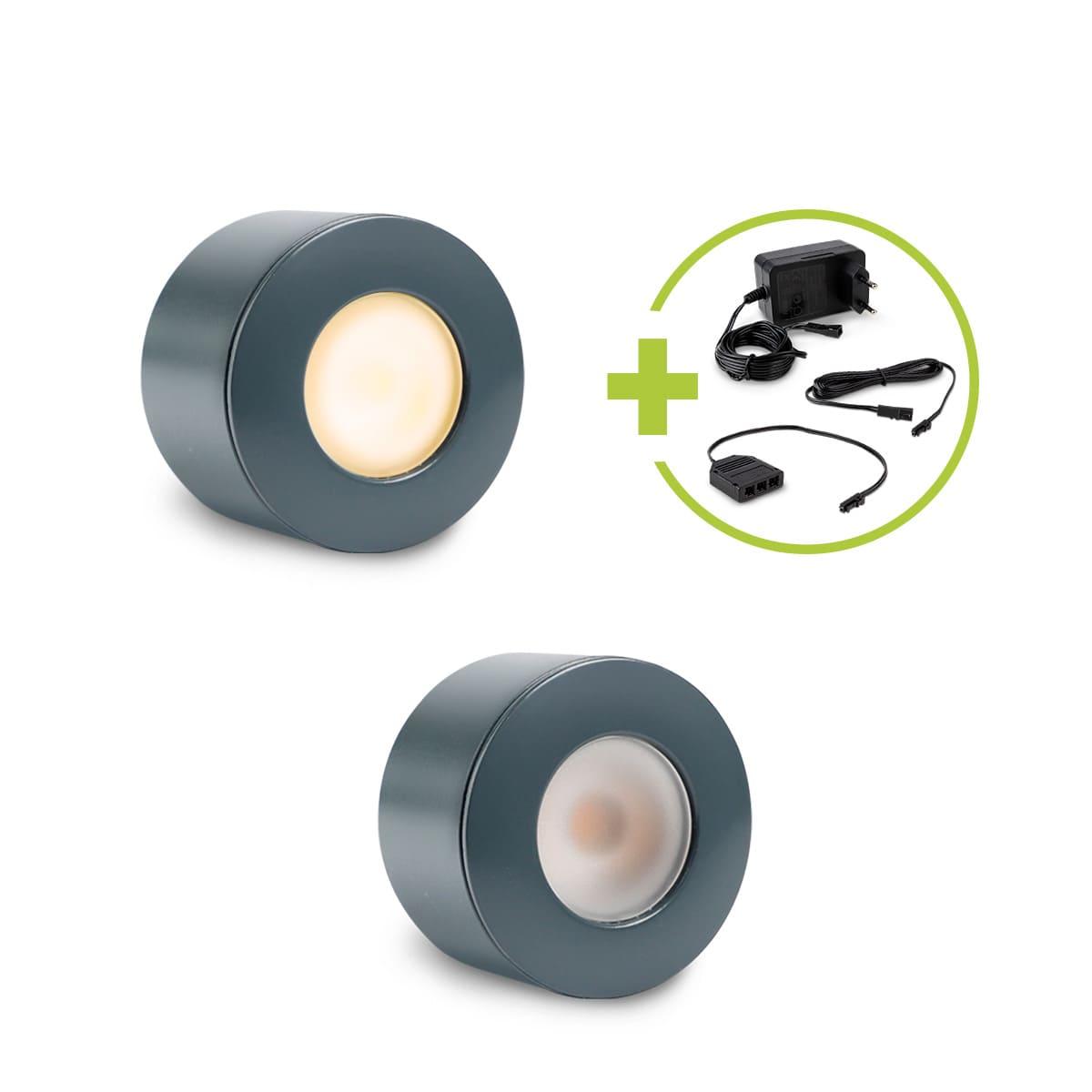 Aufbau/Einbaustrahler Mini Bergamo 3W 2700K IP44 - Farbe: anthrazit RAL 7016 - Anzahl: 2x