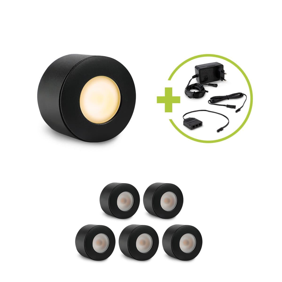 Aufbau/Einbaustrahler Mini Bergamo 3W 2700K IP44 - Farbe: schwarz matt - Anzahl: 6x