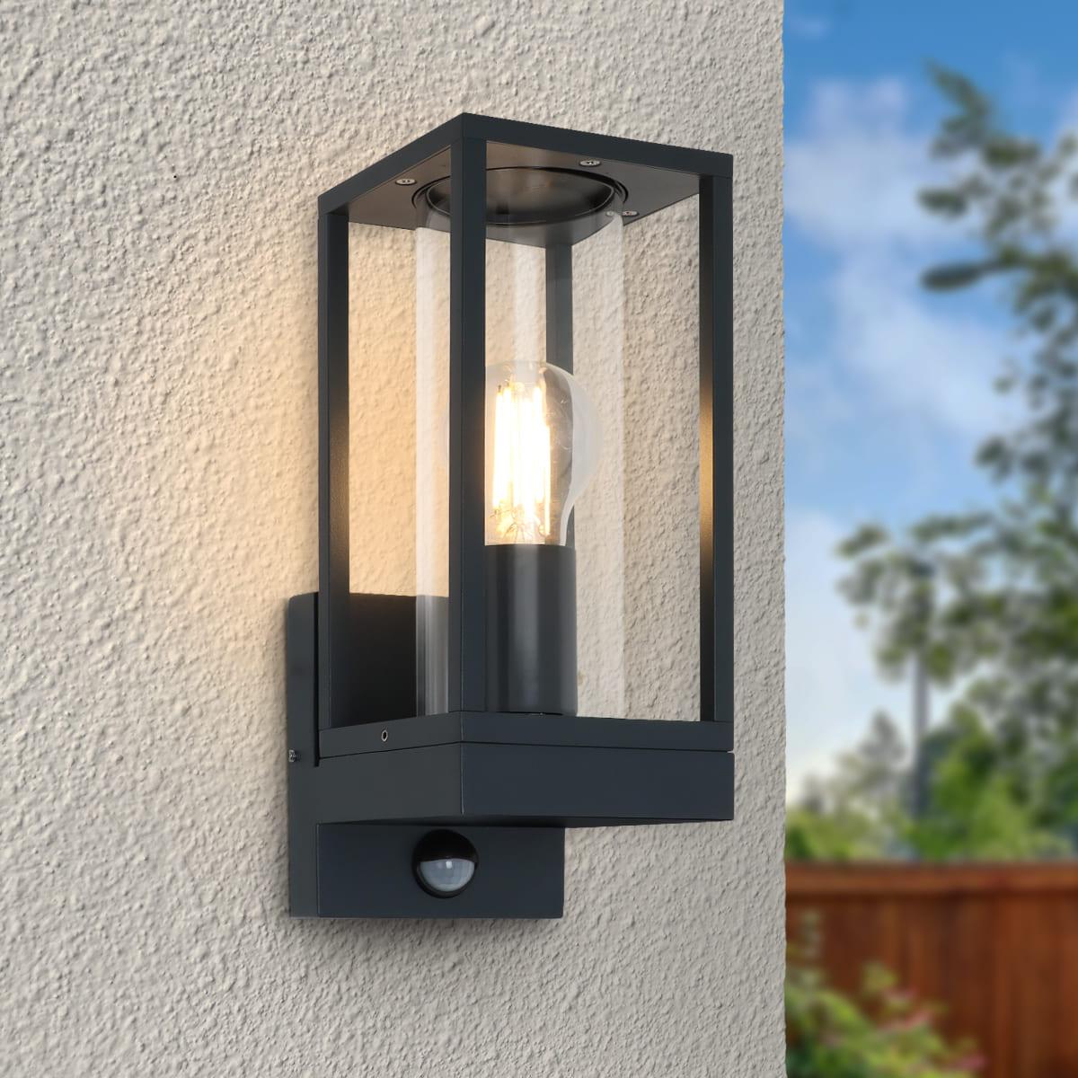 Wandleuchte Vintage E27 anthrazit RAL 7016 - Bewegungsmelder: mit