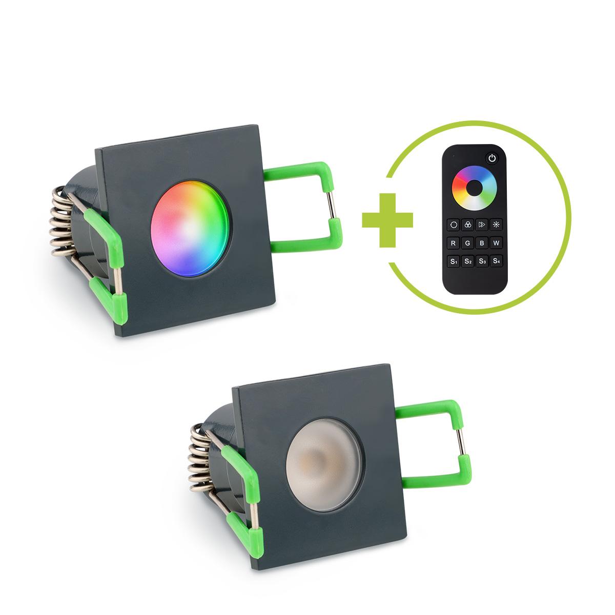 Einbaustrahler Mini Livorno eckig 3W RGBW IP65 - Farbe: anthrazit RAL 7016 - Anzahl: 2x