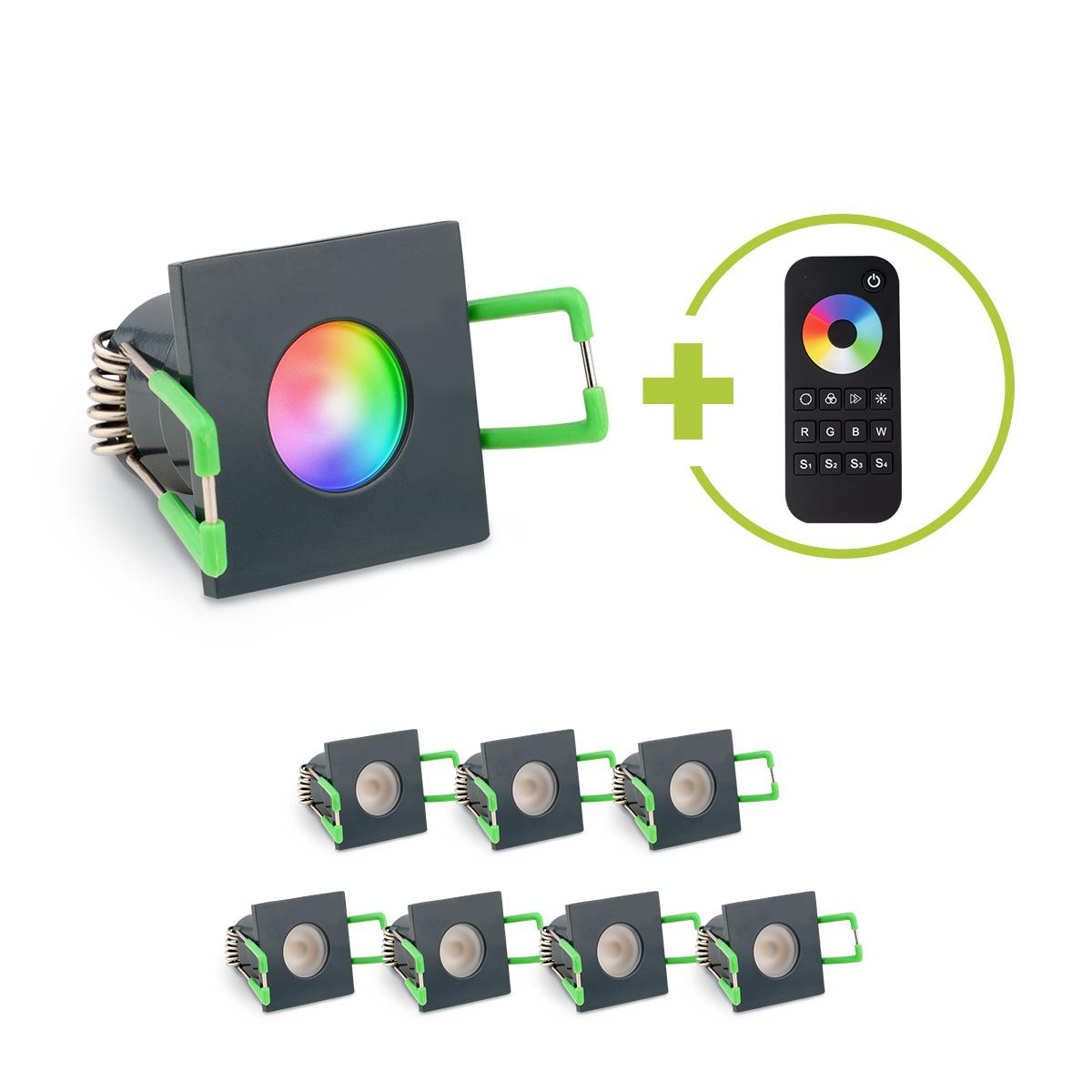 Einbaustrahler Mini Livorno eckig 3W RGBW IP65 - Farbe: anthrazit RAL 7016 - Anzahl: 8x