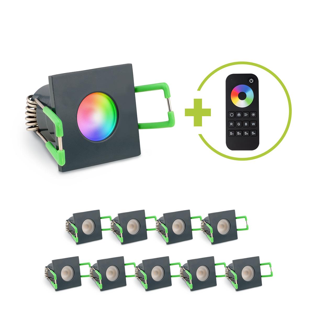 Einbaustrahler Mini Livorno eckig 3W RGBW IP65 - Farbe: anthrazit RAL 7016 - Anzahl: 10x