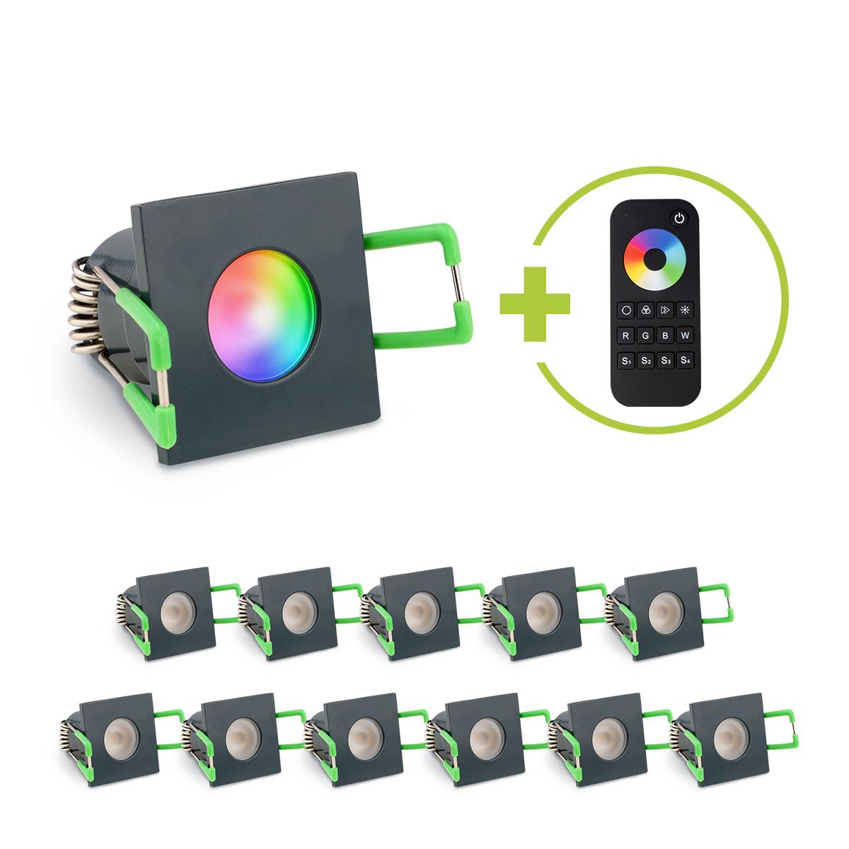 Einbaustrahler Mini Livorno eckig 3W RGBW IP65 - Farbe: anthrazit RAL 7016 - Anzahl: 12x