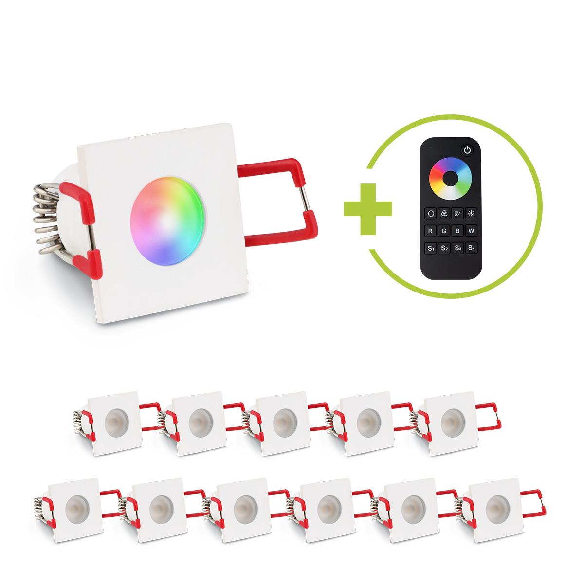 Einbaustrahler Mini Livorno eckig 3W RGBW IP65 - Farbe: weiß - Anzahl: 12x