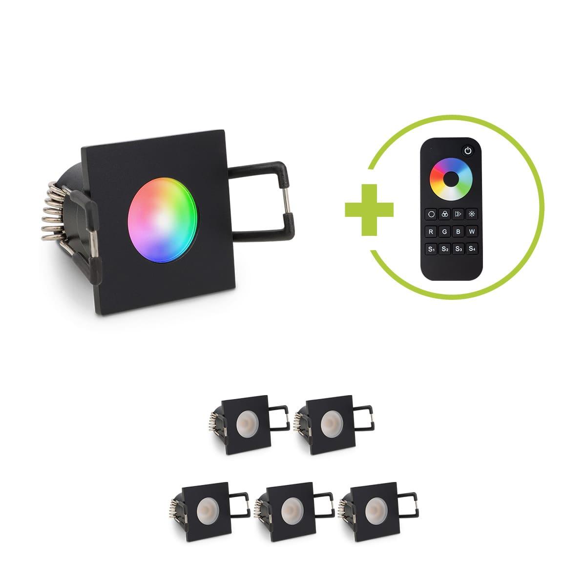 Einbaustrahler Mini Livorno eckig 3W RGBW IP65 - Farbe: schwarz matt - Anzahl: 6x