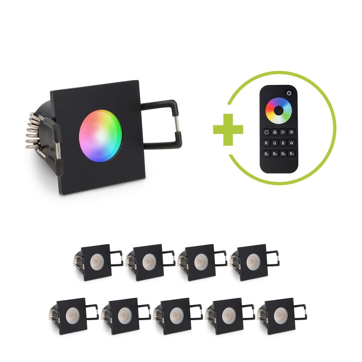 Einbaustrahler Mini Livorno eckig 3W RGBW IP65 - Farbe: schwarz matt - Anzahl: 10x