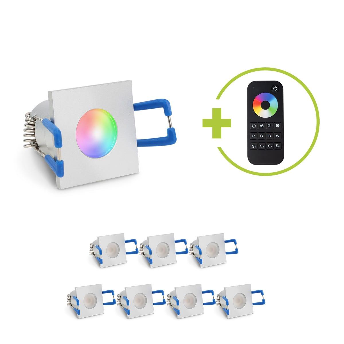 Einbaustrahler Mini Livorno eckig 3W RGBW IP65 - Farbe: silber - Anzahl: 8x