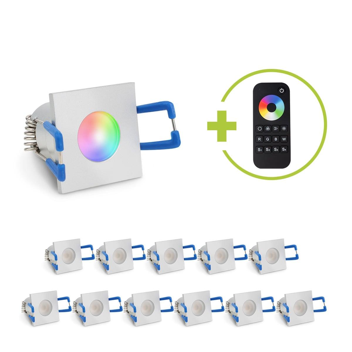 Einbaustrahler Mini Livorno eckig 3W RGBW IP65 - Farbe: silber - Anzahl: 12x