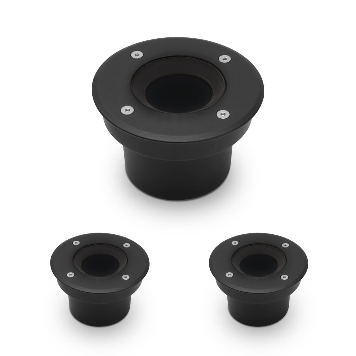 LED Bodeneinbaustrahler Schwarz FLACH rund 230V IP67 - Leuchtmittel: Ohne - Anzahl: 3x