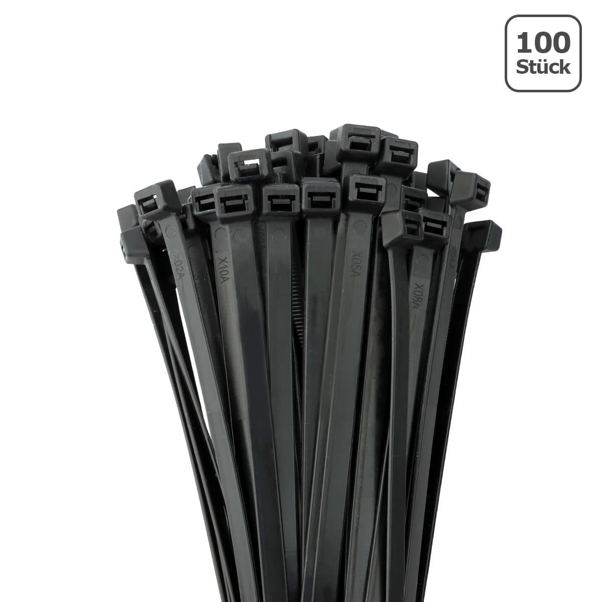 Kabelbinder 7,6mm breit schwarz 100 Stk. UV beständig - Länge: 300mm