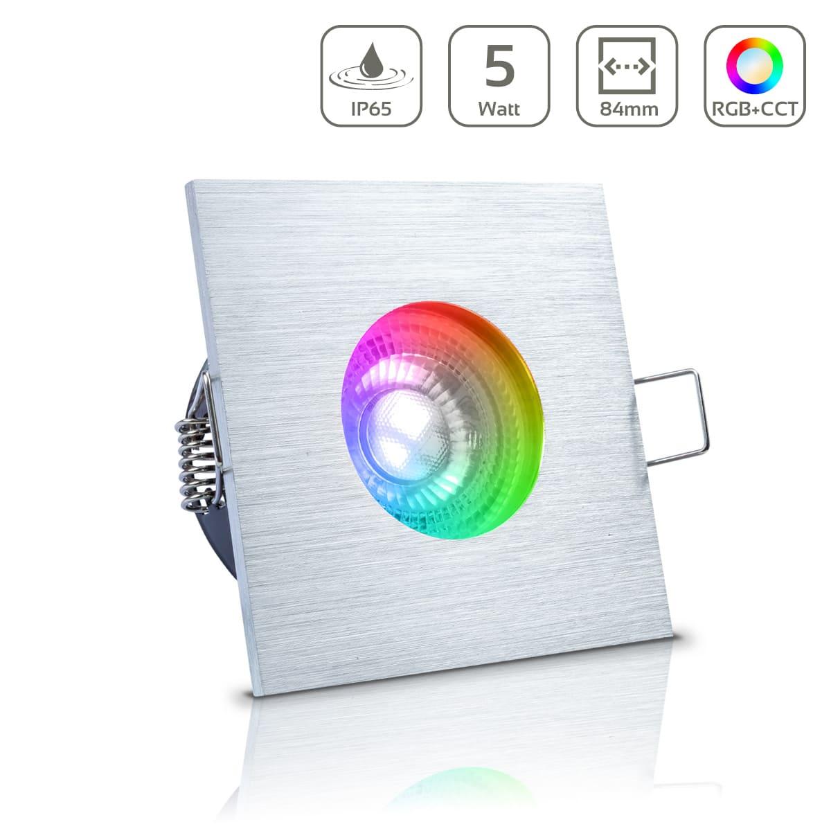 Einbauspot IP65 eckig - Farbe: Alu-gebürstet - LED Leuchtmittel: GU10 5W RGB+CCT