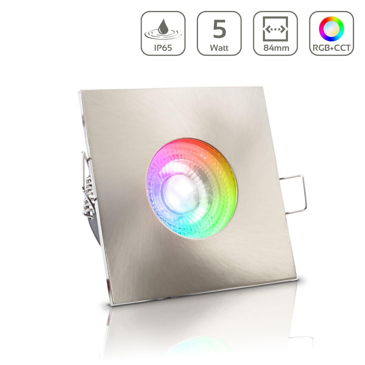 Einbauspot IP65 eckig - Farbe: Edelstahl - LED Leuchtmittel: GU10 5W RGB+CCT