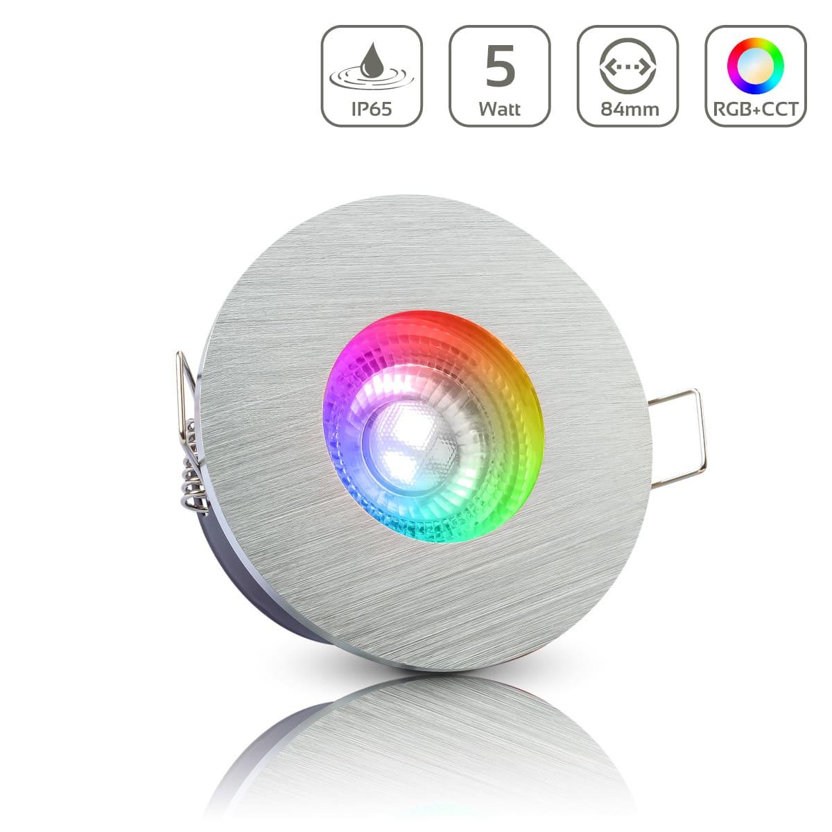 Einbauspot IP65 rund - Farbe: Alu-gebürstet - LED Leuchtmittel: GU10 5W RGB+CCT