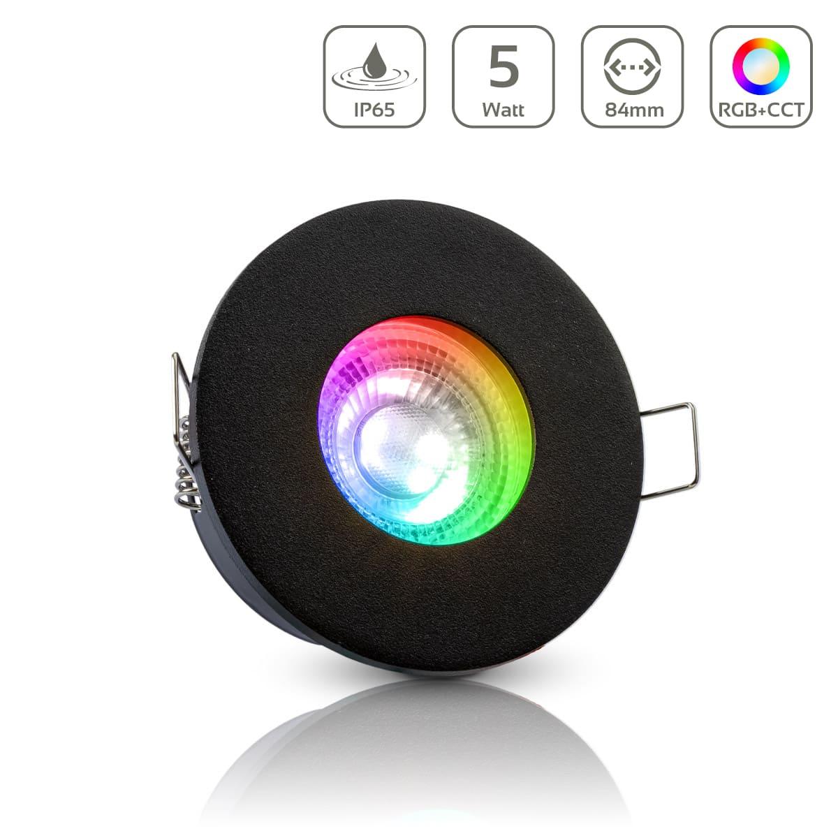 Einbauspot IP65 rund - Farbe: Schwarz - LED Leuchtmittel: GU10 5W RGB+CCT