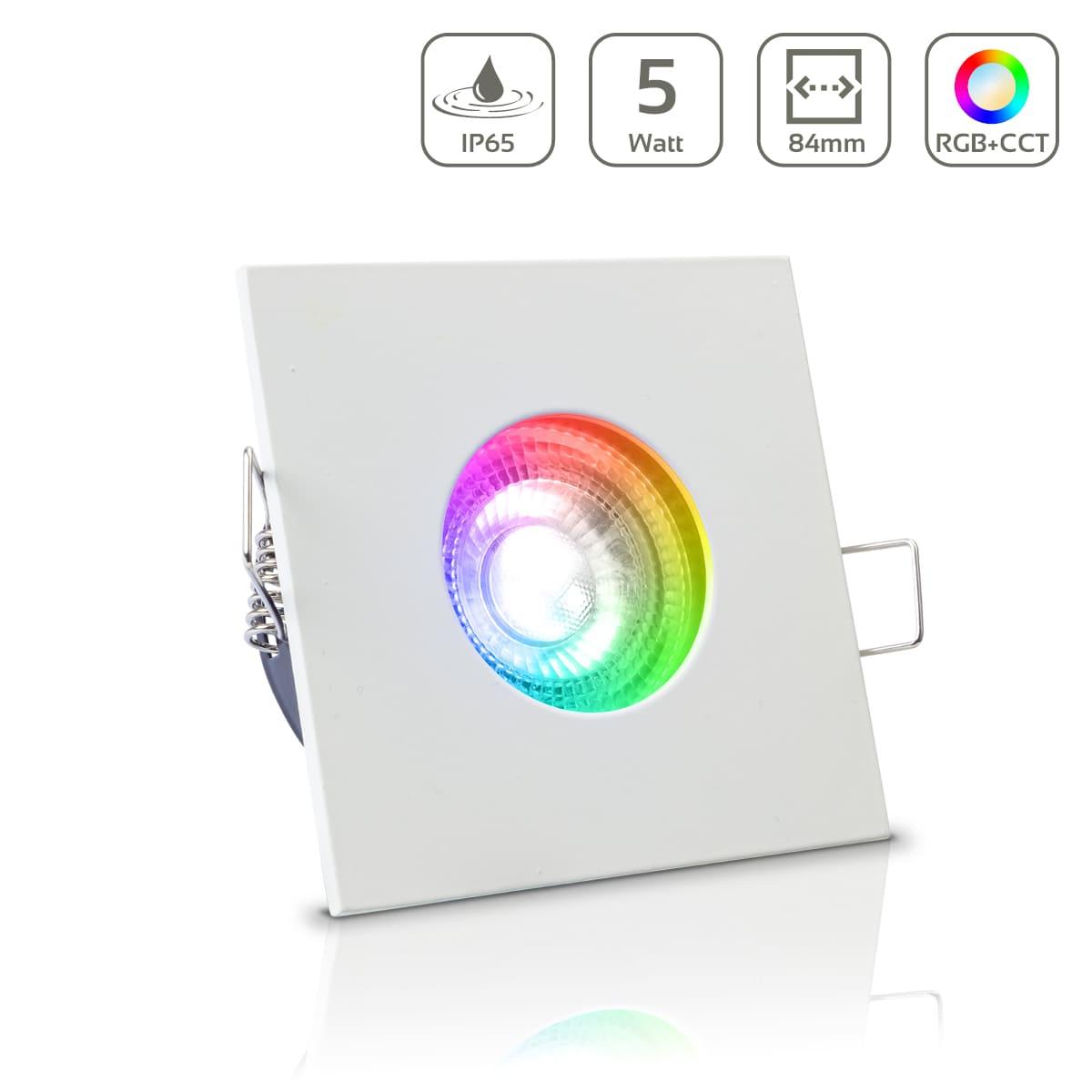 Einbauspot IP65 eckig - Farbe: Weiß - LED Leuchtmittel: GU10 5W RGB+CCT