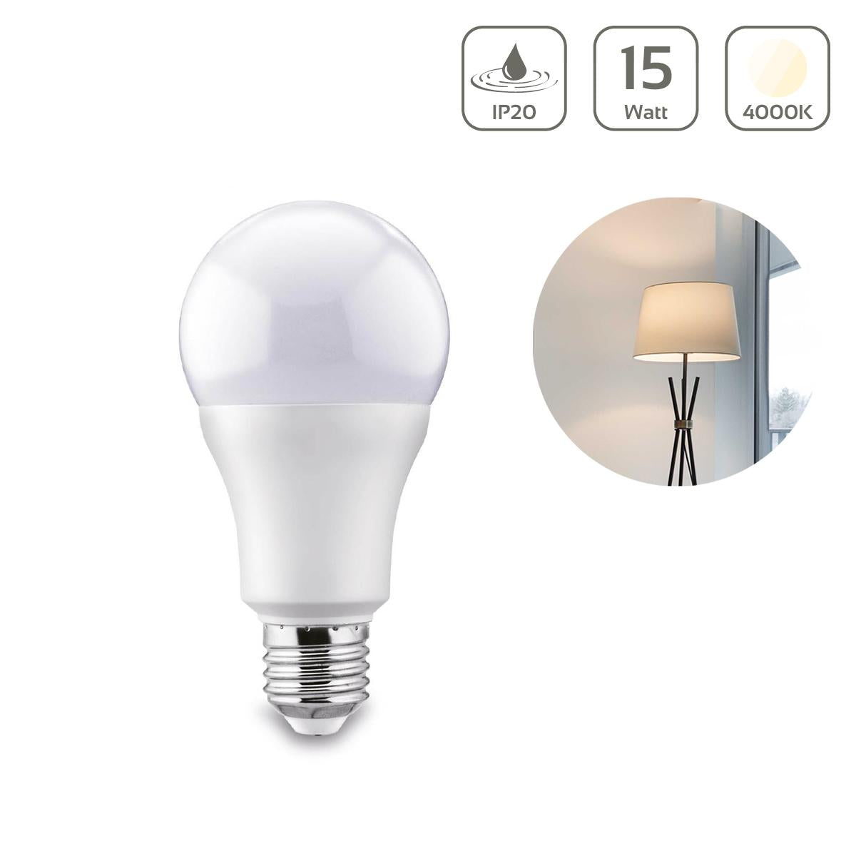 LED Lampe E27 15W A65 matt 1350lm - Lichtfarbe: Neutralweiß 4000K
